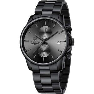 ⚡Men Watches with Black Stainless Steel and Metal Casual Waterproof Chronograph